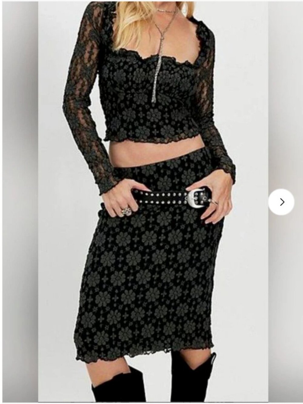 Free People NWT Lace Midi Skirt And Long Sleeve Lace Top Set size XS